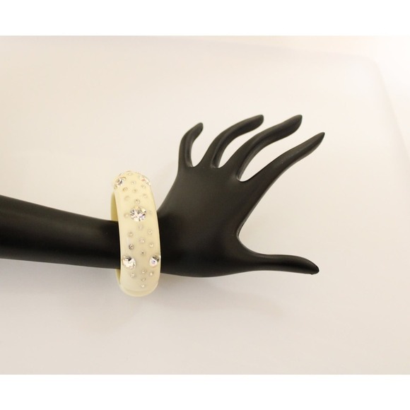 Rhinestones Hinged Lucite Bracelet, Statement, Bling Vintage Bracelet - Picture 8 of 10